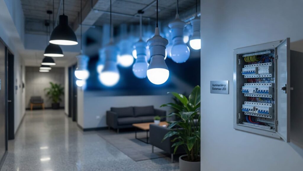 Iluminación LED eficiente en el interior de un edificio